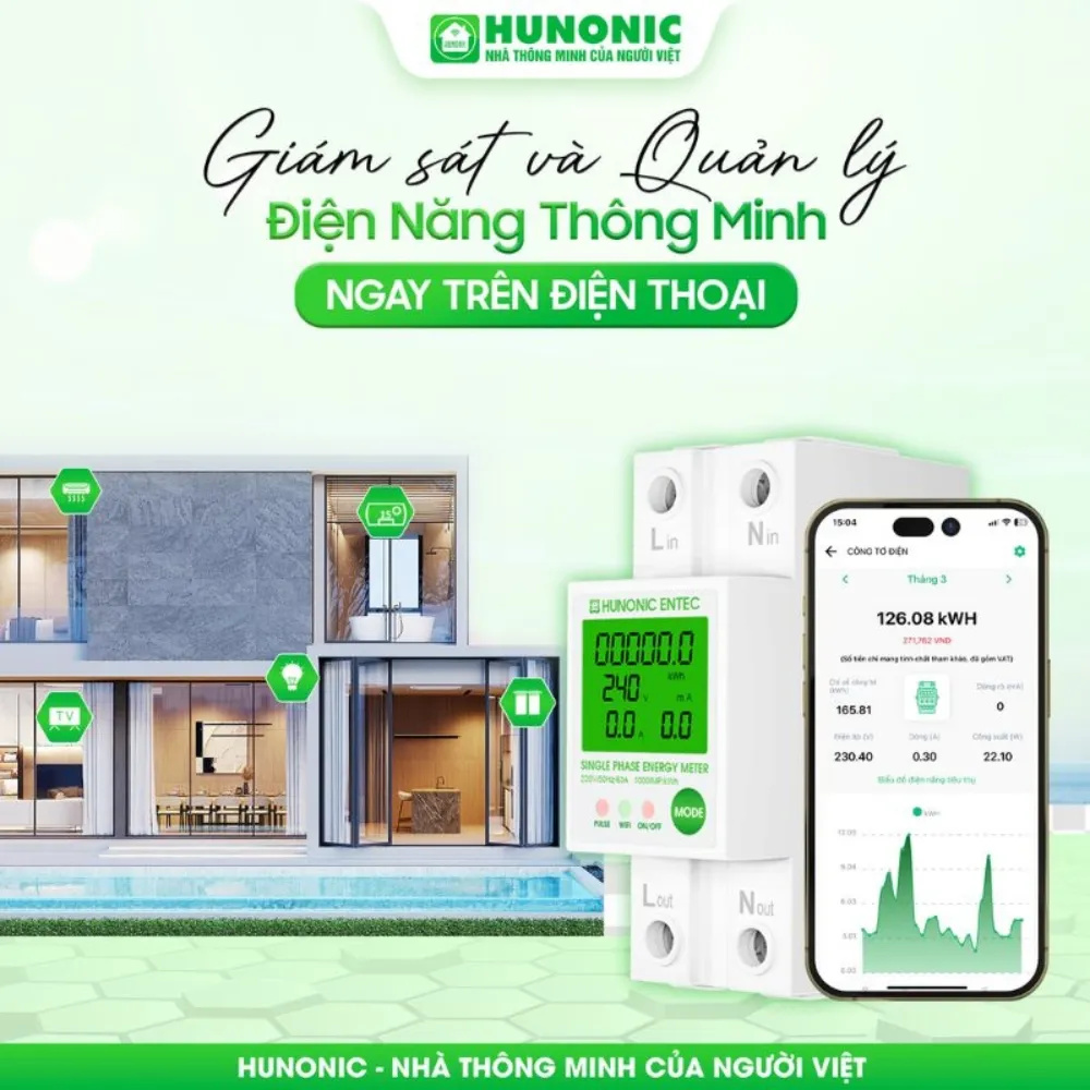 Công Tơ Điện Tử Thông Minh Hunonic Entec 12 Công Tơ Điện Tử Thông Minh Hunonic Entec - Akia Smart Home