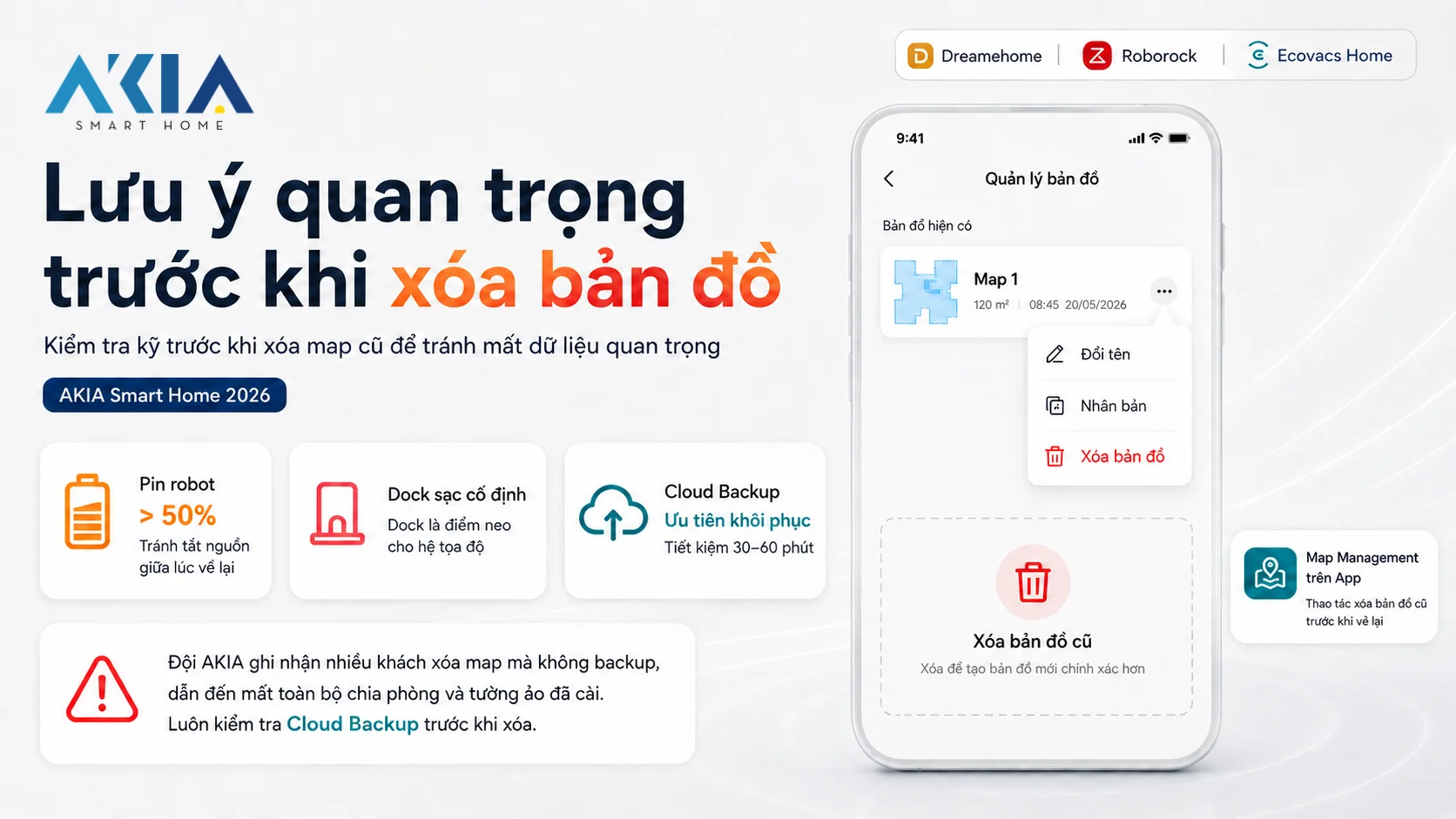 Cách Reset Bản Đồ Robot Hút Bụi: 4 Bước Khắc Phục Lỗi Chạy Loạn 6 Reset Bản Đồ Robot Hút Bụi: Hướng Dẫn Xóa Bản Đồ Cũ Trên App Robot Hút Bụi Dreamehome Roborock Ecovacs, Akia Smart Home 2026
