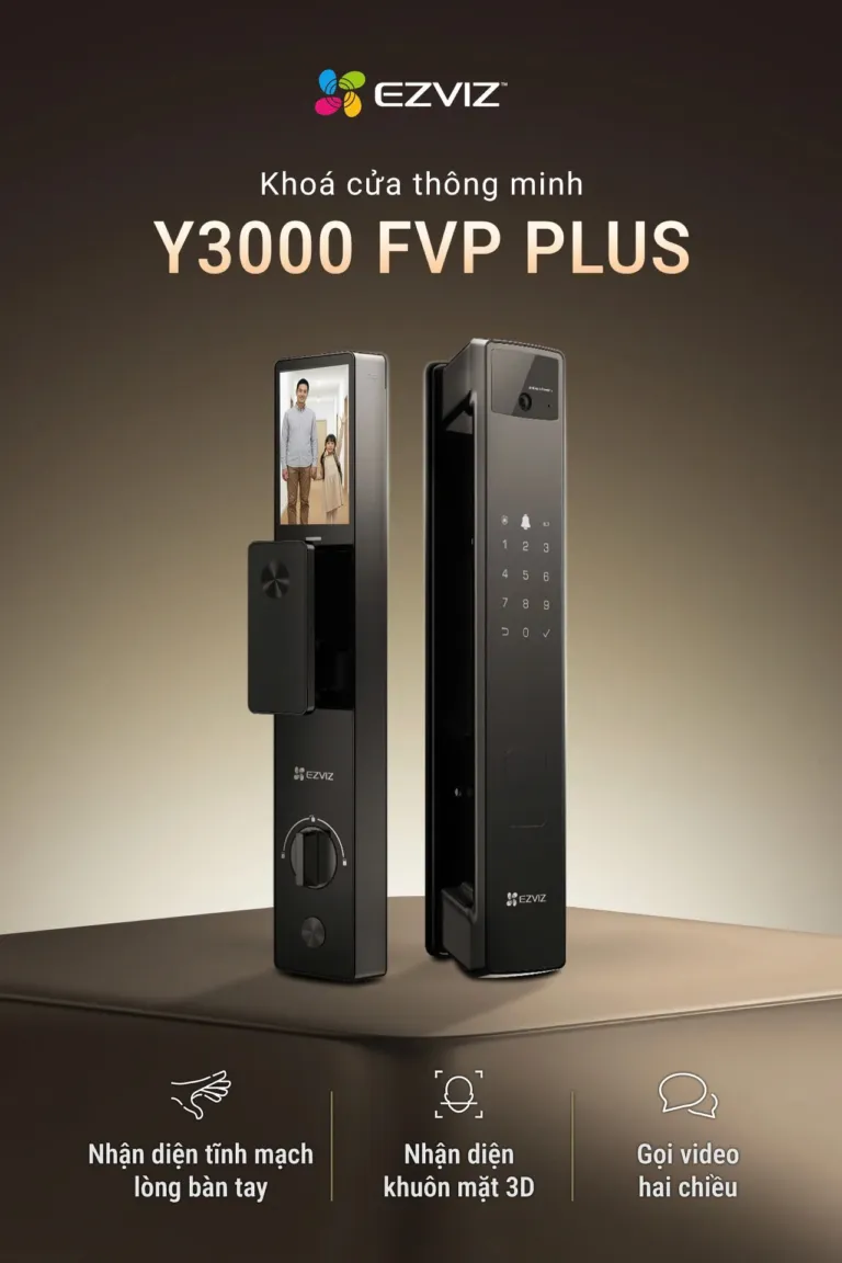 Camera 1080p góc rộng 150 độ và màn hình màu IPS 4 inch mặt trong khóa EZVIZ Y3000FVP Plus