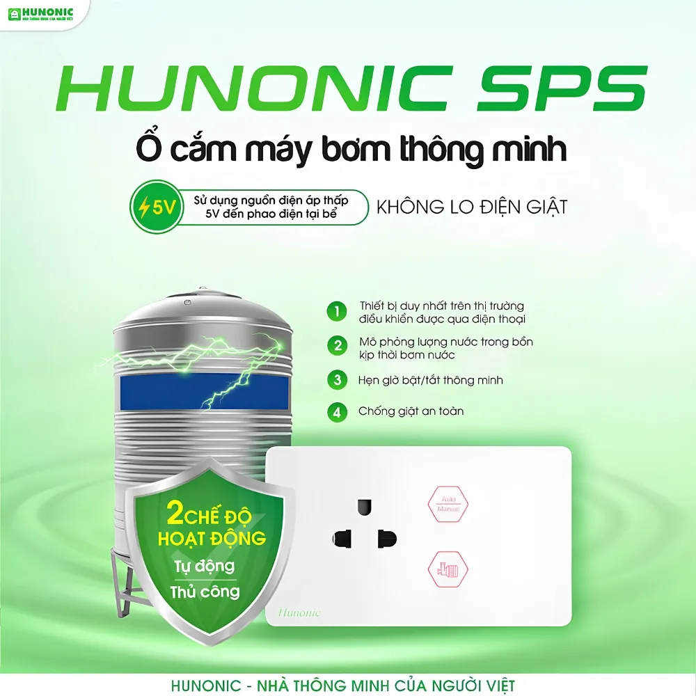 Ổ Cắm Máy Bơm Chống Giật An Toàn Hunonic Sps 7 Ổ Cắm Máy Bơm Chống Giật An Toàn Hunonic Sps - Akia Smart Home