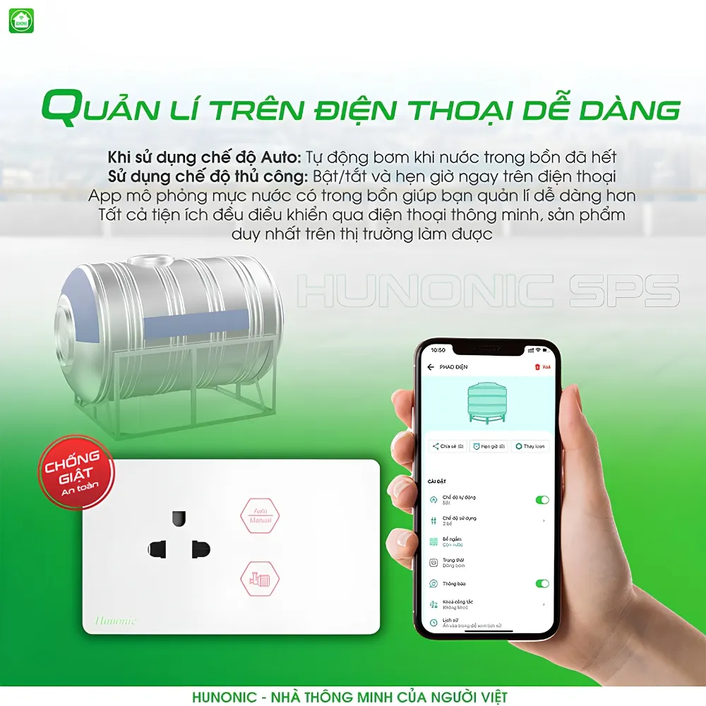 Ổ Cắm Máy Bơm Chống Giật An Toàn Hunonic Sps 9 Ổ Cắm Máy Bơm Chống Giật An Toàn Hunonic Sps - Akia Smart Home
