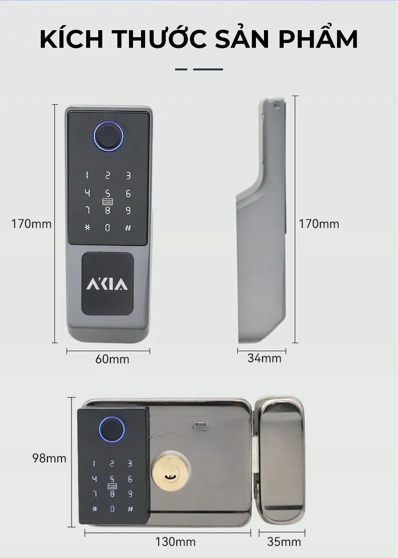 Khóa Vân Tay Cửa Cổng Akia Gy04 Matter – Chống Nước Ip67 27 Mở Khóa Akia Gy04 Khi Hết Pin Bằng Cổng Type-C Hoặc Chìa Cơ