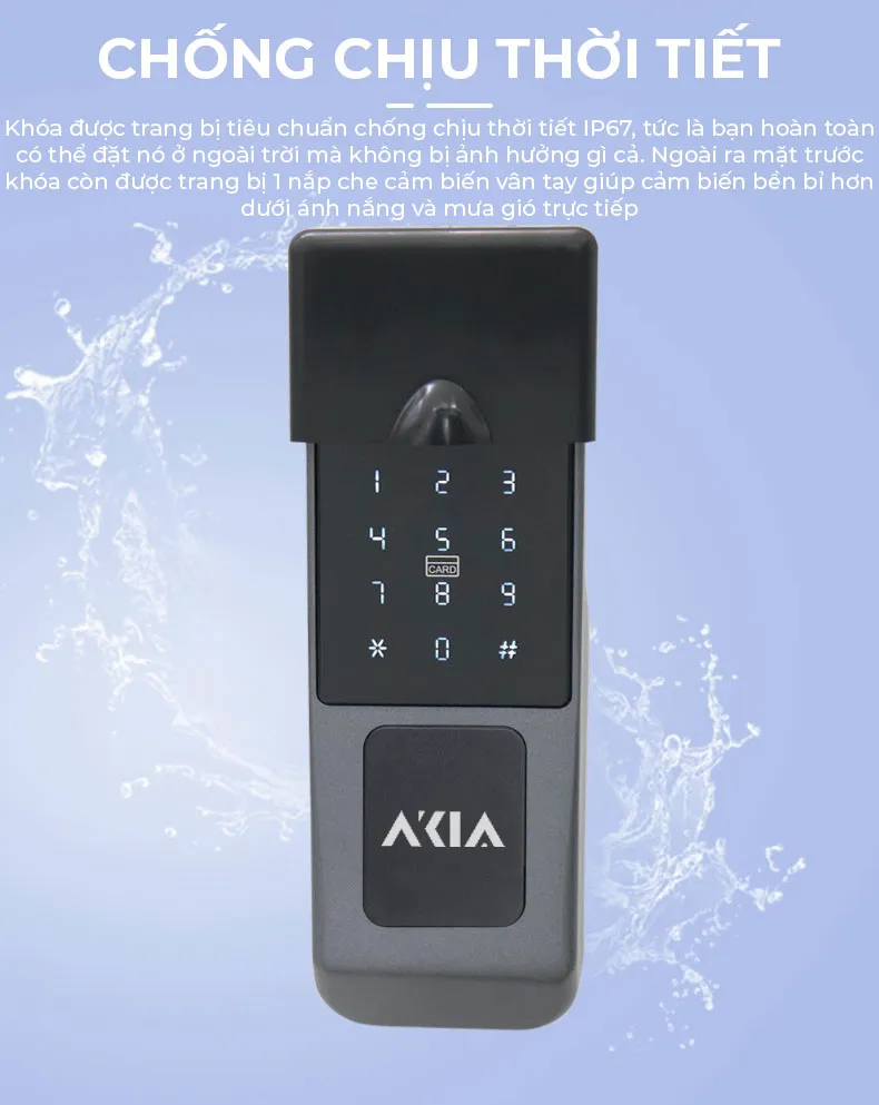 Khóa Vân Tay Cửa Cổng Akia Gy04 Matter – Chống Nước Ip67 30 Kích Thước Khóa Vân Tay Akia Gy04