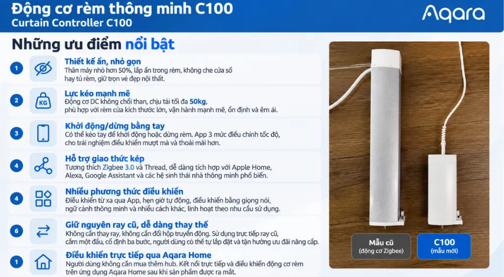 Động Cơ Rèm Kéo Thông Minh Aqara C100 9 Động Cơ Rèm Kéo Thông Minh Aqara C100 - Akia Smart Home