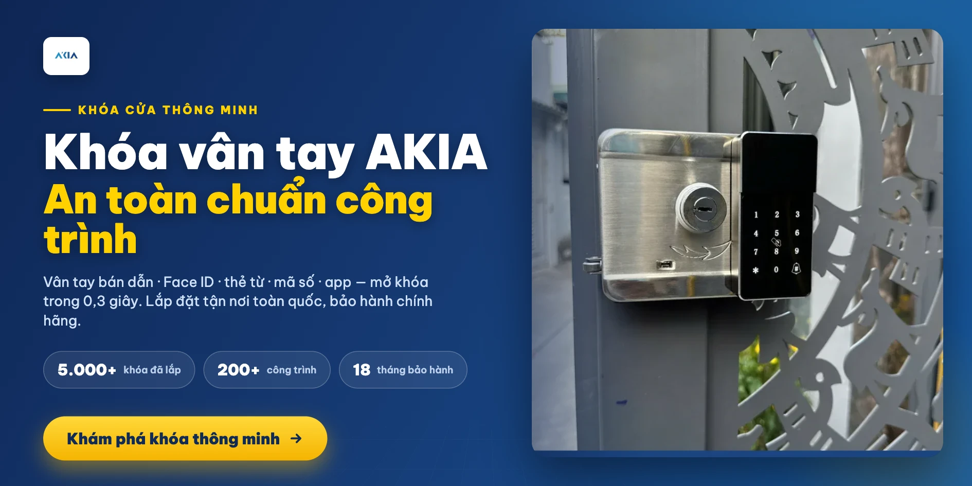 Khóa Vân Tay Akia - An Toàn Chuẩn Công Trình, Bảo Hành 18 Tháng