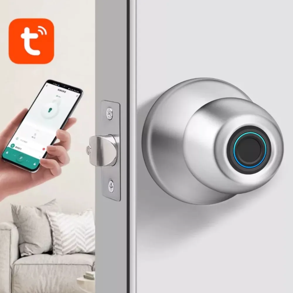 Khóa Vân Tay Tay Nắm Tròn Akia Hr45-60Mm 14 Khóa Vân Tay Akia Hr45-60Mm Tuya Blutooth Chìa Cơ - Akia Smart Home