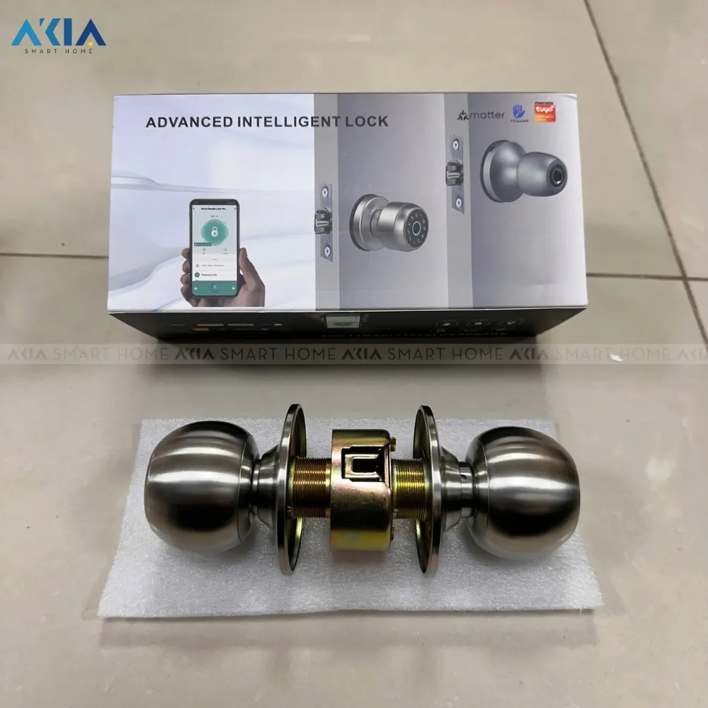 Khóa Vân Tay Tay Nắm Tròn Akia Hr45-60Mm 12 Khóa Vân Tay Akia Hr45-60Mm Tuya Blutooth Chìa Cơ - Akia Smart Home