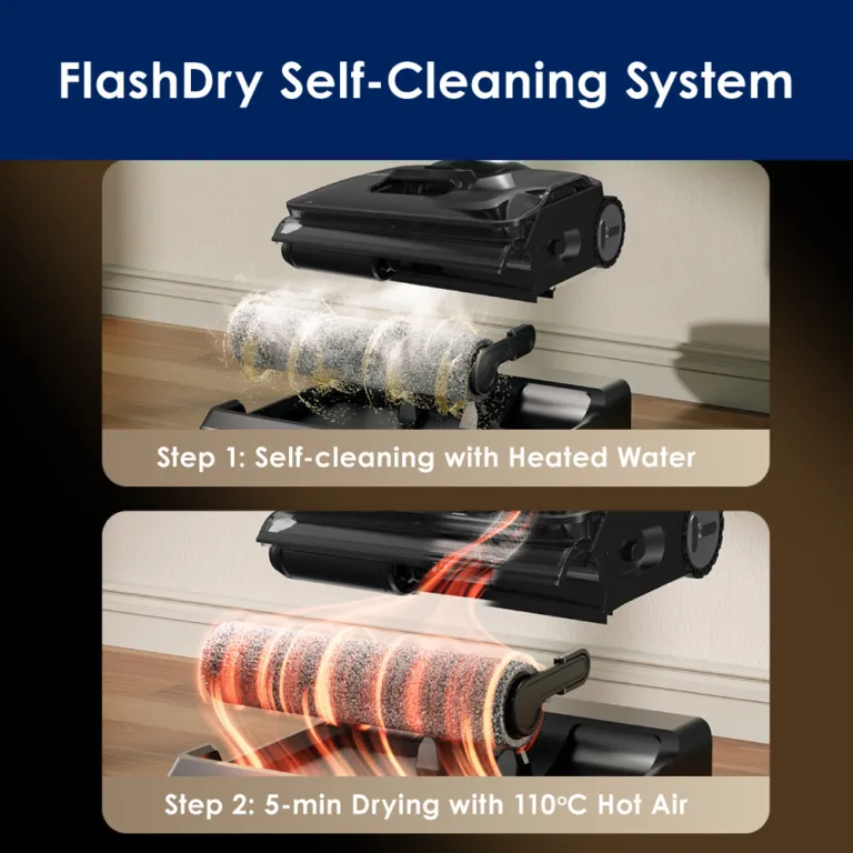 Máy hút bụi lau sàn Tineco Floor One S7 Stretch Max - Hai bước tự làm sạch: rửa nước nóng và sấy khô con lăn