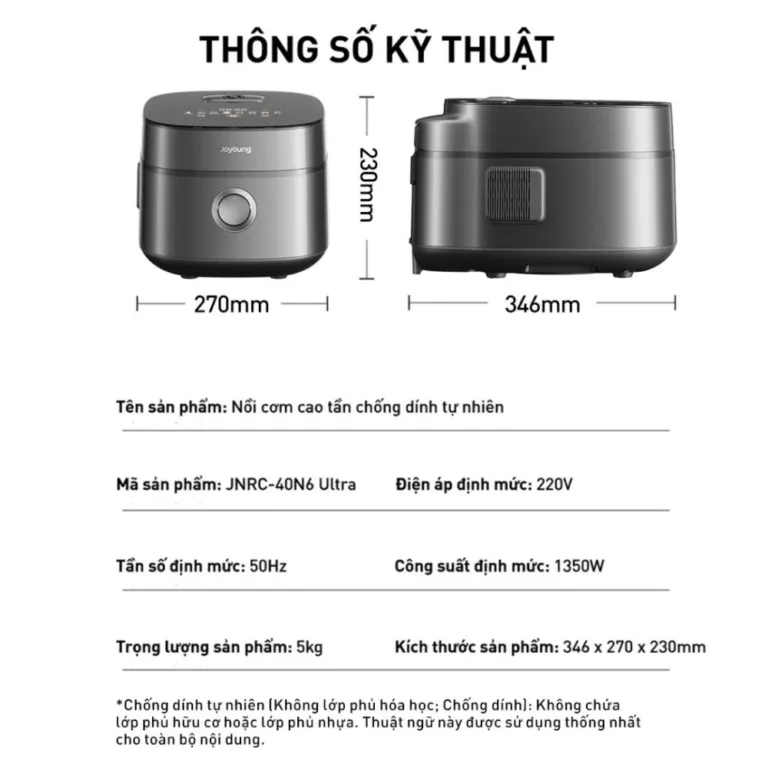 Nồi cơm điện chống dính tự nhiên Joyoung JNRC-40N6 Ultra - AKIA Smart Home