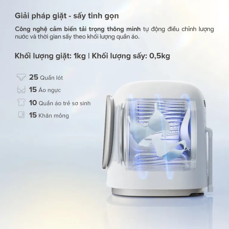 Roborock Zeo Mini giặt 1kg, sấy 0,5kg