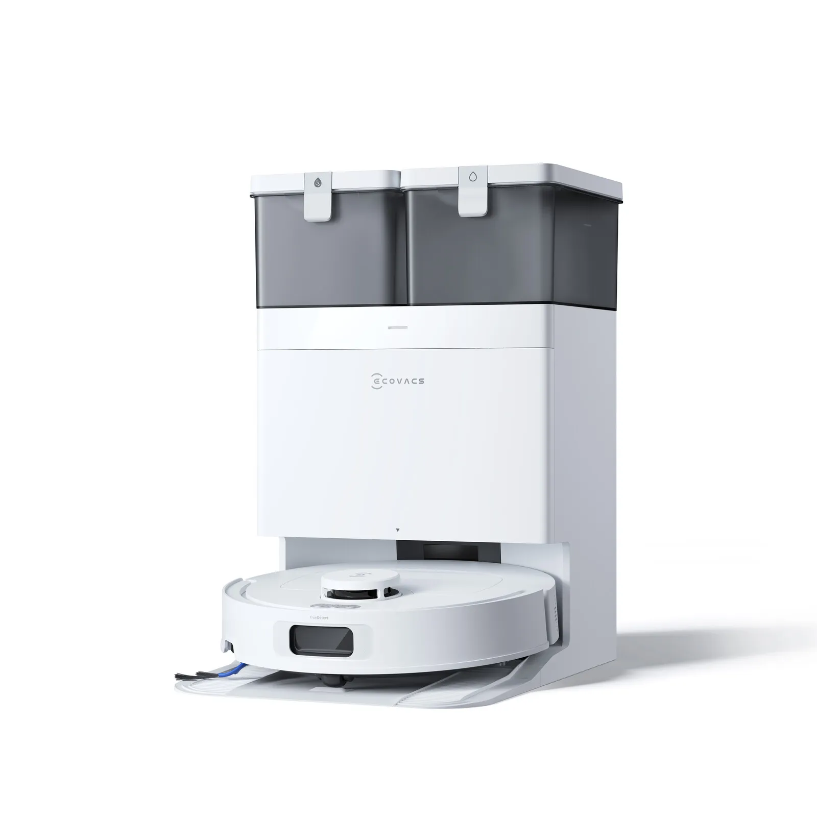 Robot hút bụi lau nhà Ecovacs Deebot T30S Pro Plus - Robot hút bụi lau nhà màu trắng kèm trạm sạc tự động, nhìn nghiêng