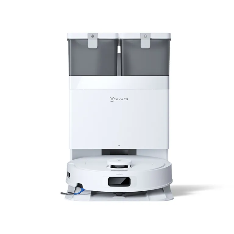 Robot hút bụi lau nhà Ecovacs Deebot T30S Pro Plus - Robot màu trắng và trạm sạc tự động nhìn chính diện