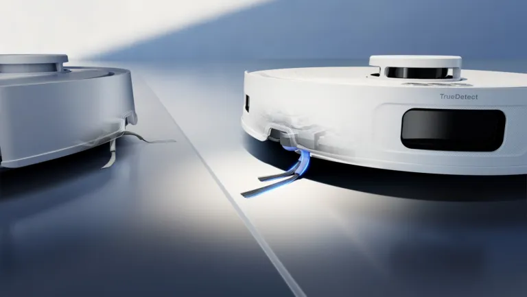 Robot hút bụi lau nhà Ecovacs Deebot T30S Pro Plus - Cận cảnh chổi cạnh của robot màu trắng