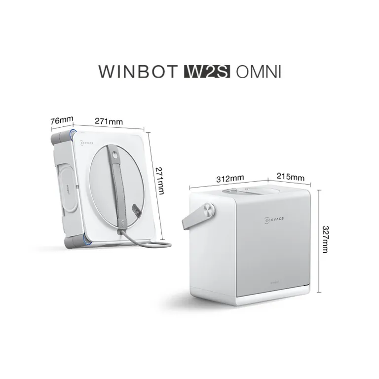 Robot lau kính Ecovacs Winbot W2S Omni 2027 - Kích thước robot và trạm đa năng