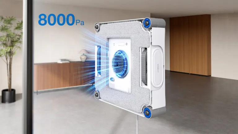 Robot lau kính Ecovacs Winbot W2S Omni 2027 - Mặt dưới robot lau kính với lực hút 8000Pa
